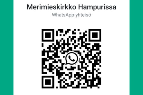 Liity Hampurin merimieskirkon WhatsApp-yhteisöön kuvan qr-koodilla